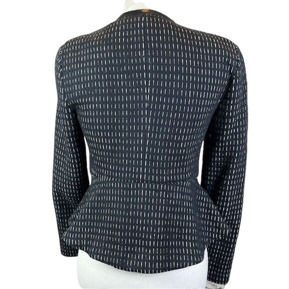 Rebecca Taylor Peplum Zip Blazer Cotton Blend Lamb Leather Trim Black Size 2 - Picture 3 of 11